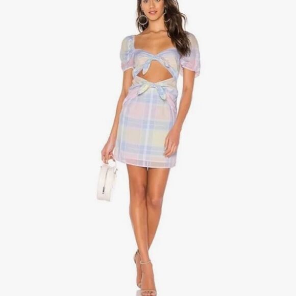 Lovers + Friends Corbin Mini Dress Open Stomach Bow Pastel Barbiecore Size S - Picture 15 of 15